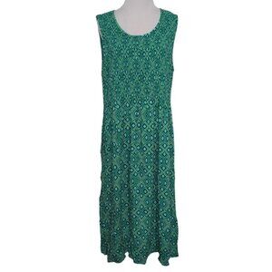 Croft & Barrow Smocked Midi Dress Womens Size XL Green Rayon Sleeveless Pockets